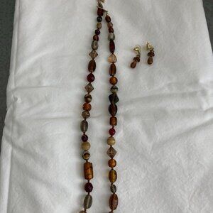 Brown Glass Double Bead Necklace & Matching Earrings